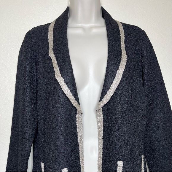 Travelers Collection Chicos Textured Crinkle Open Front Black Tan Jacket Women S - Picture 3 of 13